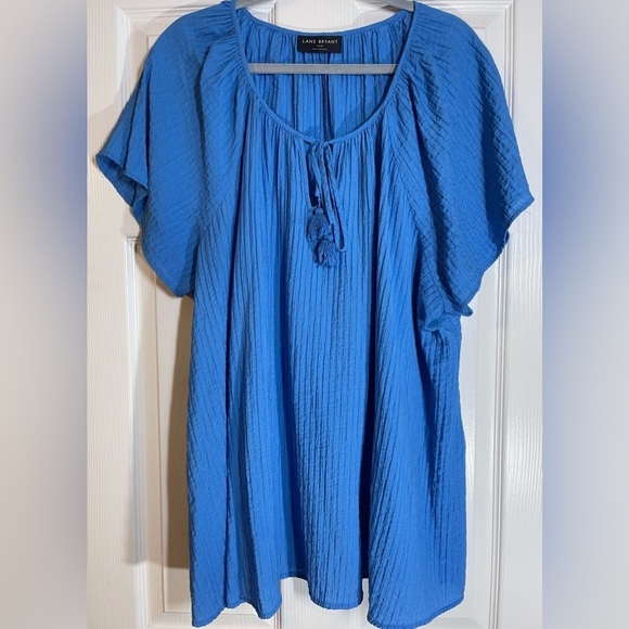 Lane Bryant Women’s Plus Size Classic Split-Neck Peasant Top Size 26/28, Blue - Picture 1 of 8
